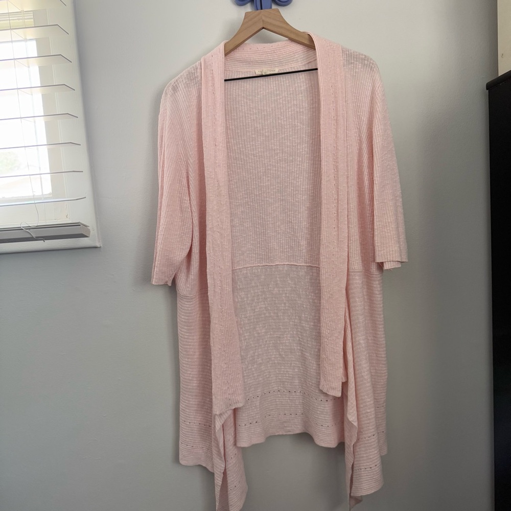 Eileen Fisher XL Linen Blend Open Drape Cardigan Short Sleeve Beach Coastal